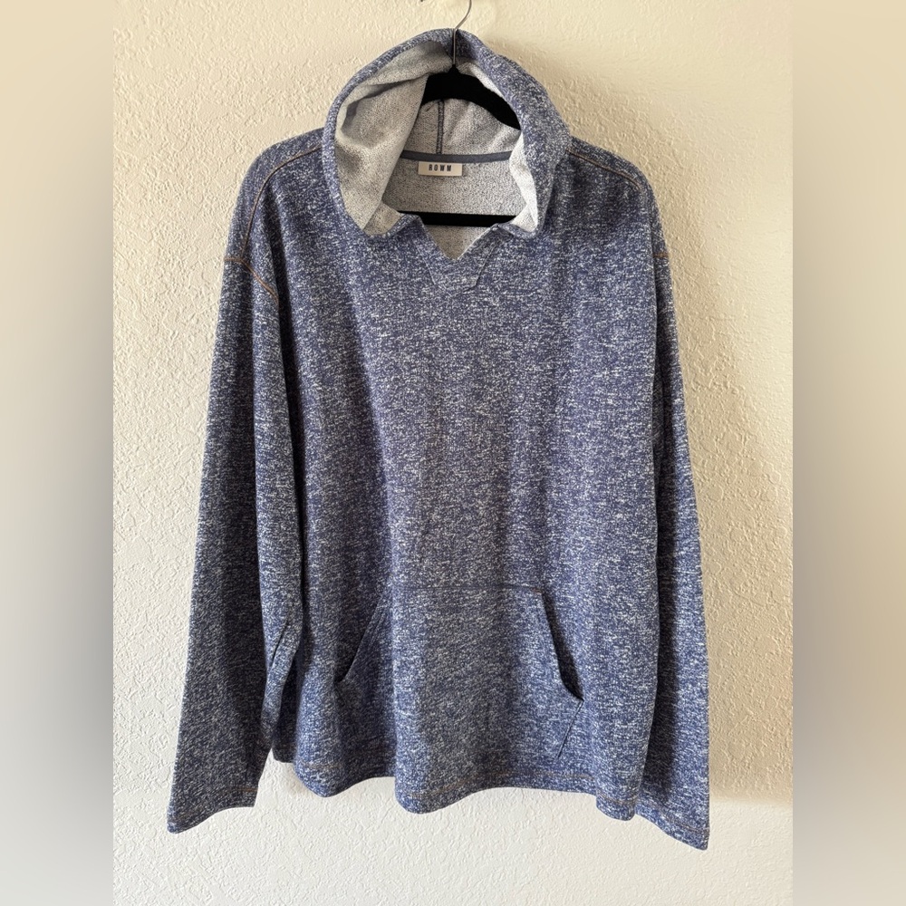 ROWM Heathered Blue Pullover Long Sleeve Hoodie Shirt Size Men’s 2X Pocket VGUC